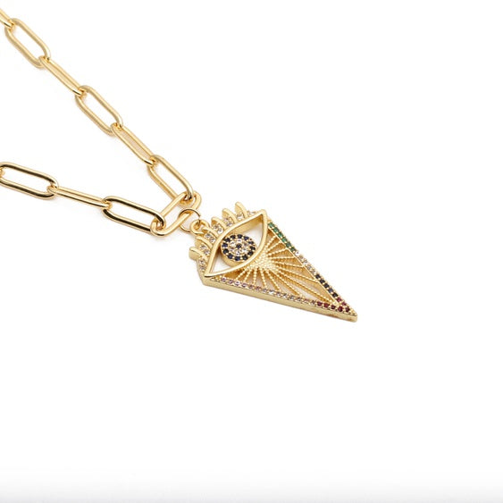 Rainbow Gem Evil Eye Necklace