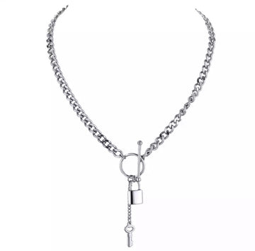 Silver lock and key chain